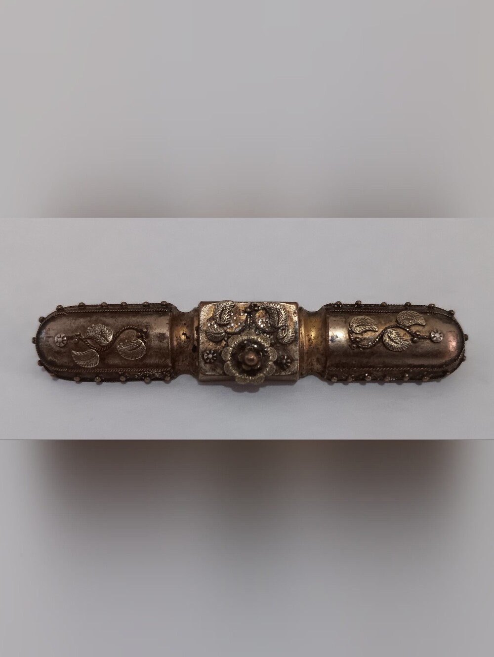 Antique 1860-70 Victorian Slender Ornate Gold Filled Bar Pin Floral Leaf 2.5"